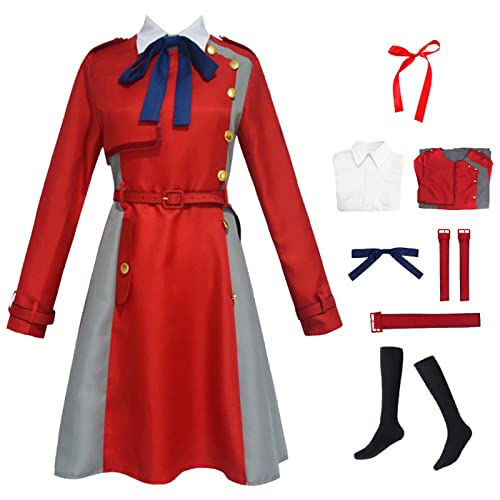 YEAJION Lycoris Recoil Chisato Cosplay Kostüm mit Perücke Anime Cosplay Verkleidung Chisato Nishikigi Cosplay Kostüm Japanische Uniform Halloween Karneval Party Bühnenauftritt Kostüm von YEAJION