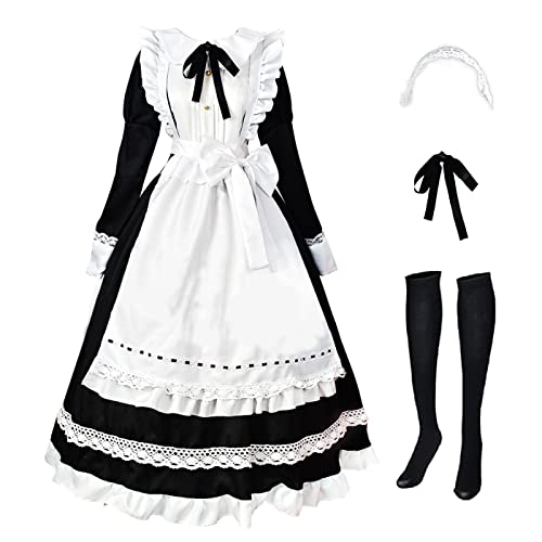 YEAJION Maid Dress Anime Maid Kleid Tradition Britisches Dienstmädchen Kostüm Niedliche Lolita Kleid Halloween Karneval Party Cosplay Maid Kostüm Lang von YEAJION