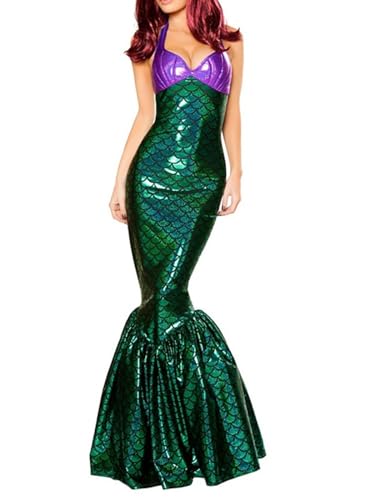 YEAJION Meerjungfrau Prinzessin Kleid Damen Meerjungfrau Verkleidung Prinzessin Kostüm Fishtail Kleid Weihnachten Halloween Karneval Party Bühnenauftritt Kostüm für Erwachsene S-XXL von YEAJION