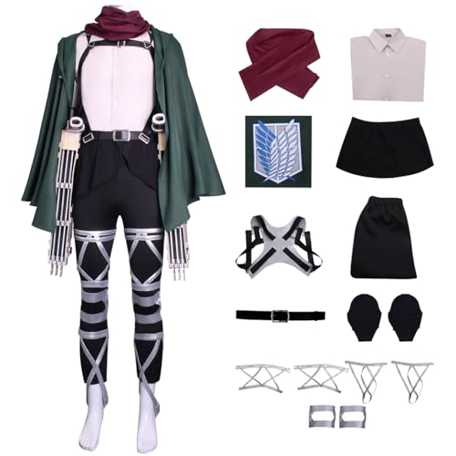 YEAJION Mikasa Cosplay Kostüm AOT Cosplay Levi Kostüm Anime Attack On Titan Season 4 Verkleidung Survey Corps Uniform Halloween Karneval Weihnachten Party Bühnenauftritt Kostüm für Erwachsene von YEAJION