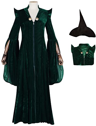 YEAJION Minerva McGonagall Kostüm Damen Cosplay Magie Schule Prinzipal Zauberer Uniform Umhang Hut 2 Stück Komplette Anzug für Erwachsene Halloween Karneval Geburtstag Party Costume und Zauberstäbe von YEAJION