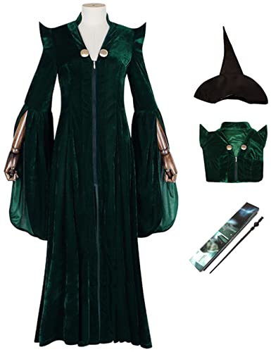 YEAJION Minerva McGonagall Kostüm Damen Cosplay Magie Schule Prinzipal Zauberer Uniform Umhang Hut 2 Stück Komplette Anzug für Erwachsene Halloween Karneval Geburtstag Party Costume und Zauberstäbe von YEAJION