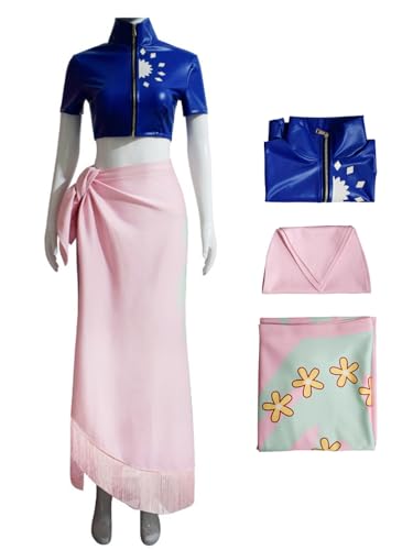 YEAJION Nico Robin Cosplay Kostüm Set mit Perücke Anime One Piece Verkleidung Robin Cosplay Halloween Karneval Weihnachten Party Kostüm für Erwachsene von YEAJION