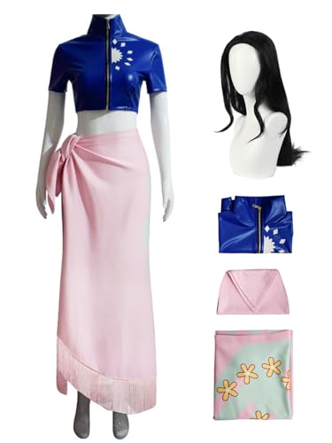 YEAJION Nico Robin Cosplay Kostüm Set mit Perücke Anime One Piece Verkleidung Robin Cosplay Halloween Karneval Weihnachten Party Kostüm für Erwachsene von YEAJION