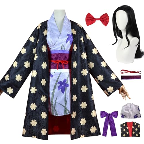 YEAJION Nico Robin Cosplay Kostüm Set mit Perücke Anime One Piece Verkleidung Robin Cosplay Kimono Halloween Karneval Weihnachten Party Kostüm für Erwachsene von YEAJION