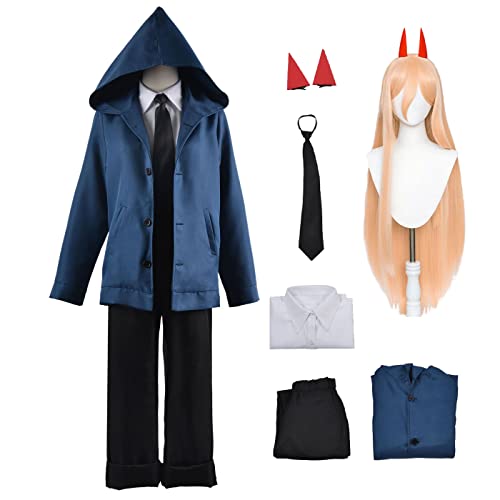 YEAJION Power Cosplay Kostüm mit Perücke Anime Chainsaw Man Cosplay Kostüm Power Cosplay Outfit Complete Set Halloween Karneval Party Kostüm für Erwachsene von YEAJION