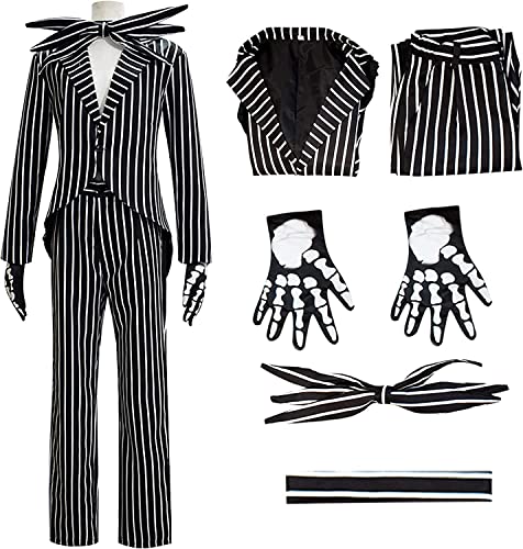 YEAJION Sally Jack Skellington Kostüm Erwachsene Kinder Cosplay Skelett Braut und Bräutigam Smoking und Abendkleider für Männer Damen Verkleidung Halloween Party Weihnachtskarneval Schwarz Anzug von YEAJION