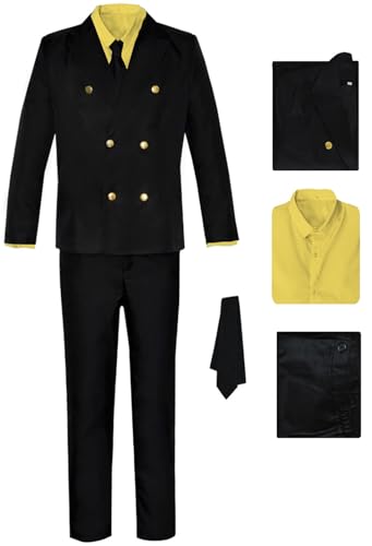 YEAJION Sanji Kostüm Herren Cosplay Chef Sanji Herrenanzug Jacke Hemd Hose Krawatte Bankett Smoking für Erwachsene Verkleidung Halloween Karneval Geburtstage Party Costume Blau Gelb von YEAJION