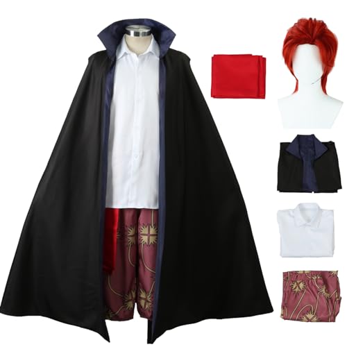 YEAJION Shanks Cosplay Kostüm Set mit Perücke Anime One Piece Verkleidung Shanks Cosplay Halloween Karneval Weihnachten Party Kostüm für Erwachsene von YEAJION