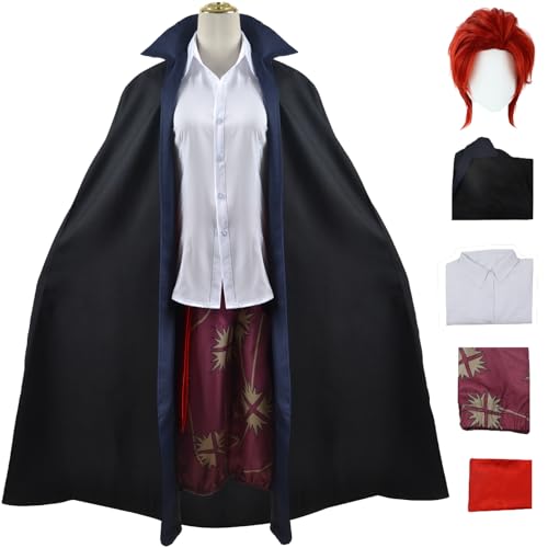 YEAJION Shanks Kostüm Herren Cosplay Four Emperors Shanks Anime Outfits Umhang und Hemd Hose für Erwachsene Verkleidung Halloween Karneval Geburtstage Party Costume mit Rot Perücken von YEAJION