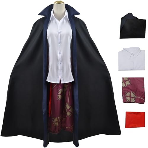 YEAJION Shanks Kostüm Herren Cosplay Four Emperors Shanks Anime Outfits Umhang und Hemd Hose für Erwachsene Verkleidung Halloween Karneval Geburtstage Party Costume mit Rot Perücken von YEAJION