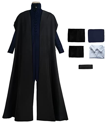 YEAJION Snape Kostüm Erwachsene Cosplay Magie Schule Zauberer Severus Snape Mantel Jacke Hemd Hose Halstuch Komplette Uniform Anzug für Halloween Karneval Geburtstag Party Costume und Zauberstäbe von YEAJION