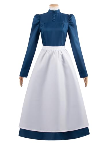 YEAJION Sophie Cosplay Kostüm Set Anime Howl's Moving Castle Verkleidung Sophie Uniform Blau Maid Kleid Weihnachten Halloween Karneval Party Bühnenauftritt Kostüm Erwachsene von YEAJION