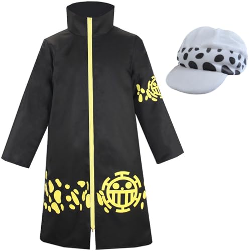 YEAJION Trafalgar D. Water Law Kostüm Kapitän Trafalgar D. Water Law Anime Uniformen Jacke und Hüte für Erwachsene Verkleidung Halloween Karneval Party Costume Großformat von YEAJION