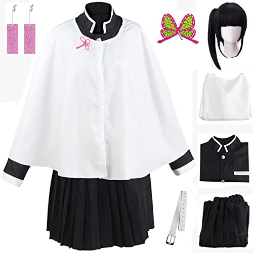 YEAJION Tsuyuri Kanao Kostüm mit Umhang Erwachsene Kinder Verkleidung Demon Slayer Anime Uniform und Schmetterling Spange Ohrringe für Cosplay Halloween Karneval Geburtstag Party Costume mit Perücken von YEAJION