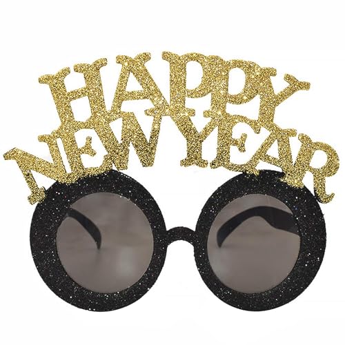 Happy New Year Glitzer Brille, Happy New Year Brille, Silvester Deko Partybrille, Silvester Brille, Happy New Year Glasses, Silvester Foto Requisiten, Geeignet als Silvesterparty-Dekoration (Gold) von YEAMLTE