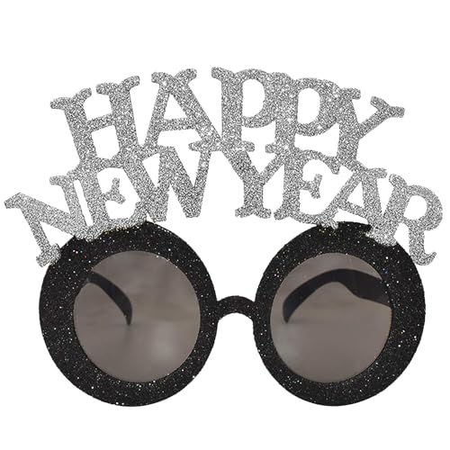 Happy New Year Glitzer Brille, Happy New Year Brille, Silvester Deko Partybrille, Silvester Brille, Happy New Year Glasses, Silvester Foto Requisiten, Geeignet als Silvesterparty-Dekoration (Silber) von YEAMLTE