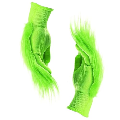 YEAMLTE Grüne Pelzige Handschuhe, Weihnachten Grüne Handschuhe, Pelzige Hand Handschuhe, Plüsch Handschuhe, Grüne Gloves, Cosplay Kostüm Zubehör für Weihnachten, Halloween, Karneval von YEAMLTE