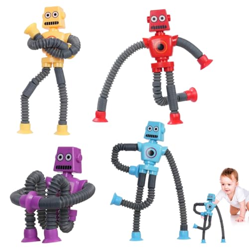 4 Stück Telescopic Robots, Roboter Spielzeug, Sensorisches Roboter Spielzeug, Teleskop-Saugnapf Roboter Spielzeug, Lustiges Pädagogisches Stressabbau-Spielzeug für Kinder und Erwachsene von YEAPEAK