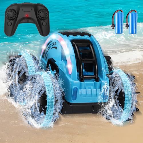 YEAUWILY Kinder Amphibisches Ferngesteuert Auto ab 3 4 5 6 7 8+ Jahre 4WD Amphibienfahrzeug RC Auto mit LED Licht Wasserdichter Ferngesteuertes Auto Spielzeug für Geburtstags Geschenke von YEAUWILY