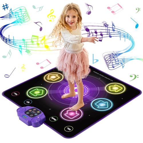 YEAUWILY Tanzmatte für Kinder ab 3 4 5 6 7 8 9 10 11 12+ Jahre, Kinder Tanzmatte mit 6 LED Leuchten Musik Bluetooth, 3-12 Jahre Mädchen Geburtstag Weihnachten Spielzeug von YEAUWILY