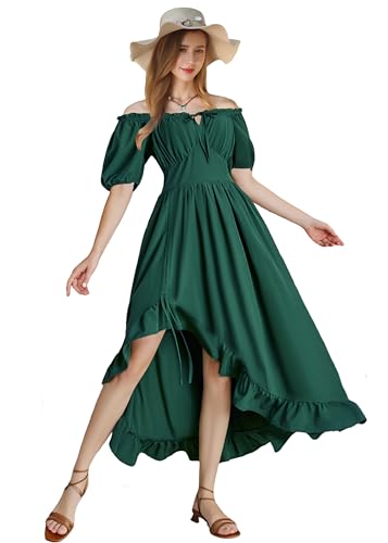 Renaissance-Kostüm für Damen, Milchmädchen-Korsett, Westernfee, Landhausstil, viktorianisches Kleid, schulterfrei, hoch, niedrig, Vintage-Stil, Bauernmädchen, mittelalterliches Chemise-Kleid (Grün, L) Renaissance-Kostüm für Damen, Milchmädchen-Korsett, Westernfee, Landhausstil, viktorianisches Kleid, schulterfrei, hoch, niedrig, Vintage-Stil, Bauernmädchen, mittelalterliches Chemise-Kleid (Grün, L) von YEAXLUD