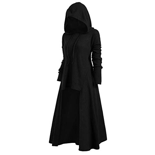 YEBIRAL Damen Langarm mit Kapuze Mittelalter Kleid bodenlangen Cosplay Dress Age Mittelalter Kleidung Große Größen Renaissance Halloween Party Kostüm Karneval Weihnachten Kleider (Y-2 Schwarz, 3XL) von YEBIRAL