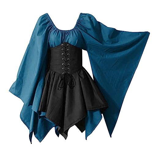 YEBIRAL Mittelalter Kleid Damen Gothic Kleidung Trompetenärmel Traditionelles Irisches Kleid Steampunk Dress Renaissance Cosplay Elfen Kostüm für Halloween Karneval von YEBIRAL