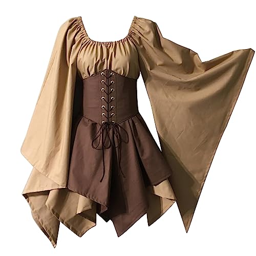 YEBIRAL Mittelalter Kleid Damen Gothic Kleidung Trompetenärmel Traditionelles Irisches Kleid Steampunk Dress Renaissance Cosplay Elfen Kostüm für Halloween Karneval von YEBIRAL