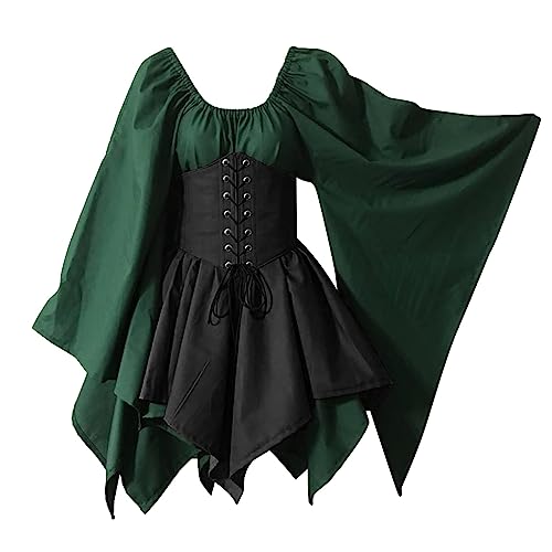 YEBIRAL Mittelalter Kleid Damen Gothic Kleidung Trompetenärmel Traditionelles Irisches Kleid Steampunk Dress Renaissance Cosplay Elfen Kostüm für Halloween Karneval von YEBIRAL