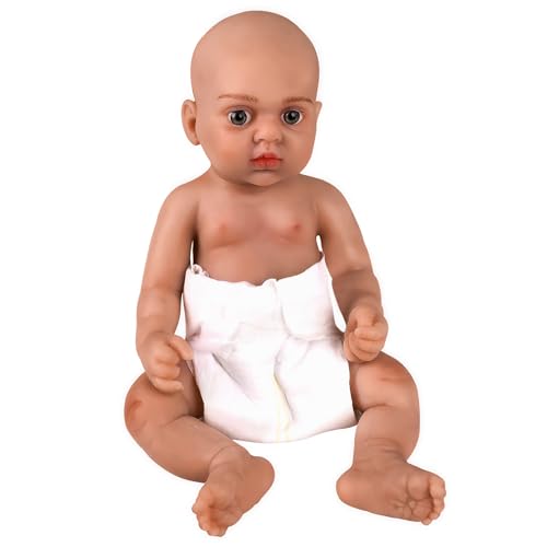 YEEFAIRY Realistische Silikon Reborn Babypuppe 39cm 1,8kg Lebensechte Neugeborene Junge mit Geöffneten Augen (kein Vinyl) Baby Boy Emotionspuppe für Paare mit Unerfülltem Kinderwunsch, Bräune von YEEFAIRY