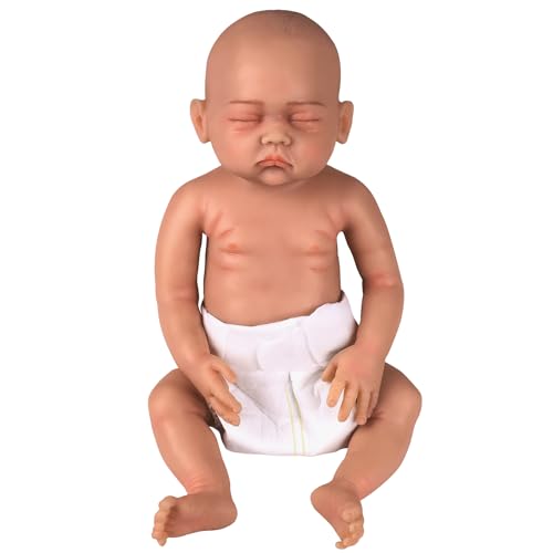 YEEFAIRY Realistische Silikon Reborn Babypuppe 43cm 2,7kg Lebensecht Neugeboren Schlafend Mädchen mit Natürlichen Geschlossenen Augen (kein Vinyl) Baby Girl Emotionspuppe für Kinderwunsch, Bräune von YEEFAIRY