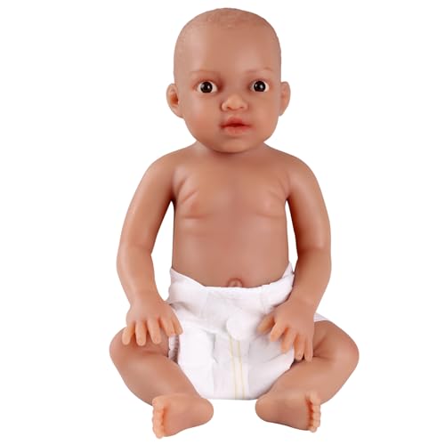 YEEFAIRY Realistische Silikon Reborn Babypuppe 43cm 2,85kg Lebensechte Gemischt Ethnien Afroamerikanisch Neugeboren Junge mit Geöffneten Augen (kein Vinyl) Baby Boy Emotionspuppe für Paare, Bräune von YEEFAIRY