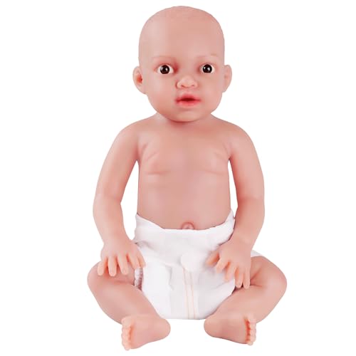 YEEFAIRY Realistische Silikon Reborn Babypuppe 43cm 2,85kg Lebensechte Gemischt Ethnien Afroamerikanisch Neugeboren Junge mit Geöffneten Augen (kein Vinyl) Baby Boy Emotionspuppe für Paare, Hell von YEEFAIRY