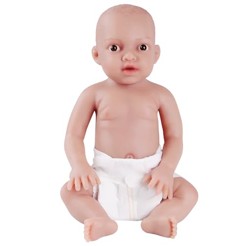 YEEFAIRY Realistische Silikon Reborn Babypuppe 43cm 2,85kg Lebensechte Gemischt Ethnien Afroamerikanisch Neugeboren Junge mit Geöffneten Augen (kein Vinyl) Baby Boy Emotionspuppe für Paare, Natur von YEEFAIRY