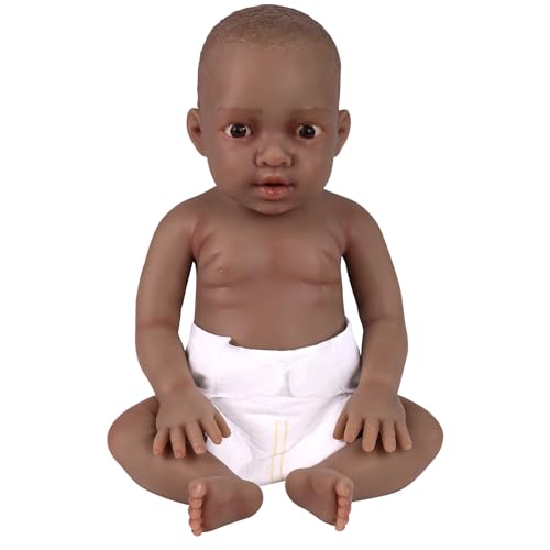 YEEFAIRY Realistische Silikon Reborn Babypuppe 43cm 2,85kg Lebensechte Gemischt Ethnien Afroamerikanisch Neugeboren Junge mit Geöffneten Augen (kein Vinyl) Baby Boy Emotionspuppe für Paare, Schwarz von YEEFAIRY