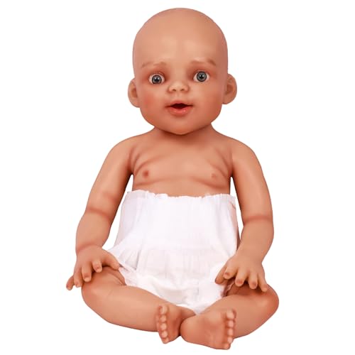 YEEFAIRY Realistische Silikon Reborn Babypuppe 43cm 2,85kg Lebensechte Neugeborene Junge mit Geöffneten Augen (kein Vinyl) Baby Boy Emotionspuppe für Paare mit Unerfülltem Kinderwunsch, Bräune von YEEFAIRY