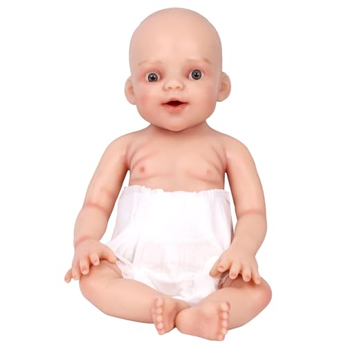 YEEFAIRY Realistische Silikon Reborn Babypuppe 43cm 2,85kg Lebensechte Neugeborene Junge mit Geöffneten Augen (kein Vinyl) Baby Boy Emotionspuppe für Paare mit Unerfülltem Kinderwunsch, Hell von YEEFAIRY