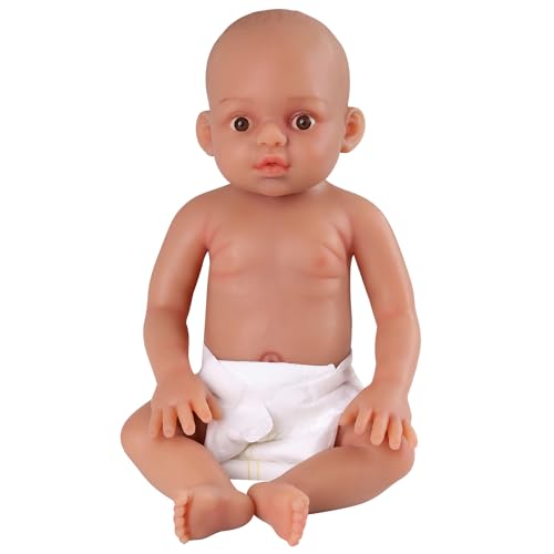 YEEFAIRY Realistische Silikon Reborn Babypuppe 44cm 2,9kg Lebensecht Neugeboren Mädchen mit Geöffneten Augen (kein Vinyl) Baby Girl Emotionspuppe für Paare mit Unerfülltem Kinderwunsch, Bräune von YEEFAIRY