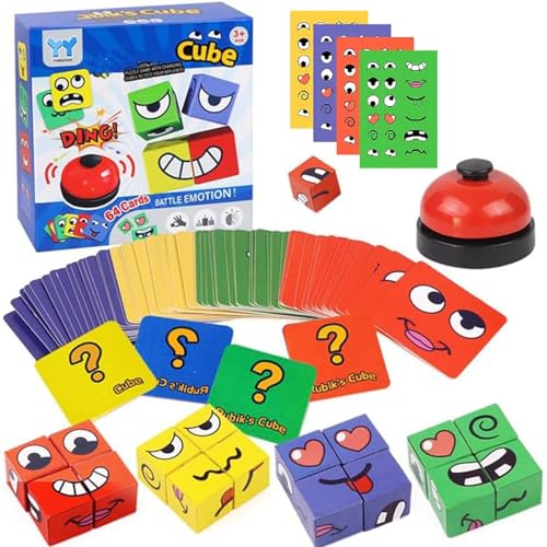 Holzwürfel Puzzle Face Changing Magic Cube Bunte Zauberwürfel Baustein Spielzeug Puzzle Bauwürfel Gesichter Interaktion Spielzeug Emoji Blöcke Holz Lernset Würfelpuzzle für Kinder ab 3 Jahren von YEENAIV