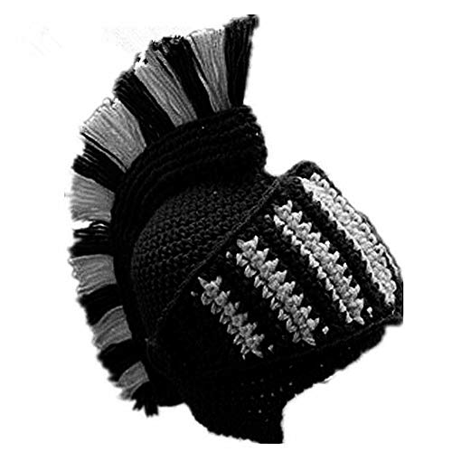 YEKEYI Lustige Ritterhelm Beanie mit Bart Mütze Handgemachte Strickmütze Winter Dicke Kappe Oktopus Hut Halloween Cosplay Skimaske, 03schwarz, Einheitsgröße von YEKEYI