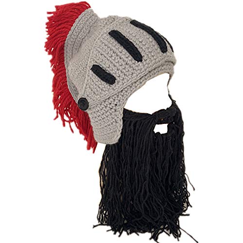 YEKEYI Lustige Ritterhelm Beanie mit Bart Mütze Handgemachte Strickmütze Winter Dicke Kappe Oktopus Hut Halloween Cosplay Skimaske, 05schwarz, Einheitsgröße von YEKEYI