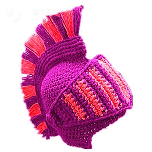 YEKEYI Lustige Ritterhelm Beanie mit Bart Mütze Handgemachte Strickmütze Winter Dicke Kappe Oktopus Hut Halloween Cosplay Skimaske, violett, Einheitsgröße von YEKEYI