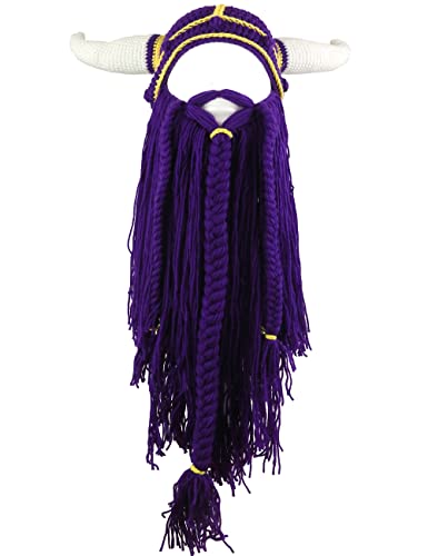 YEKEYI Wikingermütze mit großem Horn, Beanie, Bart Wikinger, Strickmütze, Barbar, lustige Skimütze, lustige Halloween-Mütze, Weihnachtsmütze, violett, 58 YEKEYI Wikingermütze mit großem Horn, Beanie, Bart Wikinger, Strickmütze, Barbar, lustige Skimütze, lustige Halloween-Mütze, Weihnachtsmütze, violett, 58 von YEKEYI