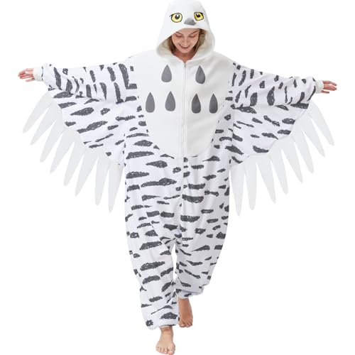 YEKRUTCOS Schneeeule Erwachsene Onesie - Lustiges Halloween Vogel Kostüm Einteiler Cosplay Anzug für Damen und Herren von YEKRUTCOS