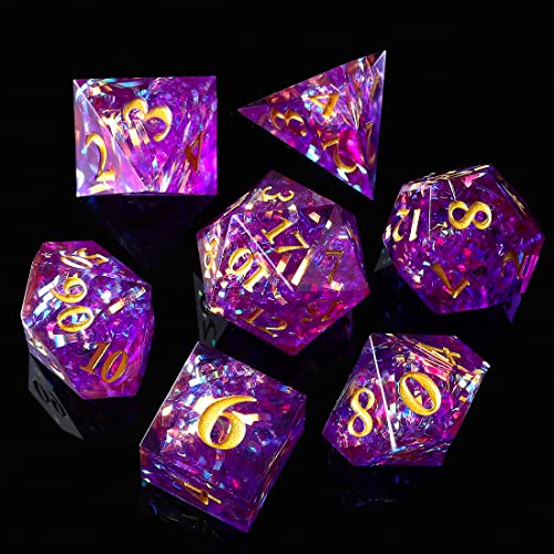 Sharp Edge DND Dice Set Handmade 7 Accessories Dice for Dungeons and Dragons TTRPG Games, Multi-Sided RPG Polyhedral Resin Sharp Edge Dice Roleplaying Games Shadowrun Pathfinder MTG von YEMEKO