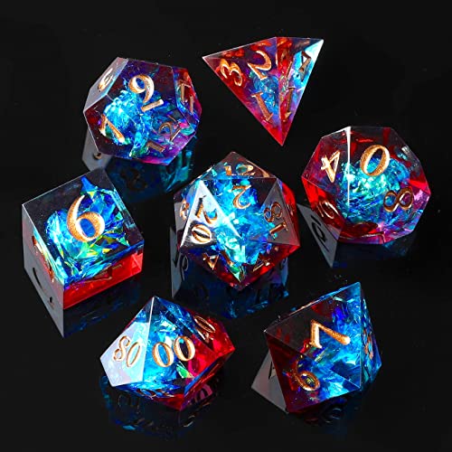 Sharp Edge DND Dice Set Handmade 7 Accessories Dice for Dungeons and Dragons TTRPG Games, Multi-Sided RPG Polyhedral Resin Sharp Edge Dice Roleplaying Games Shadowrun Pathfinder MTG von YEMEKO