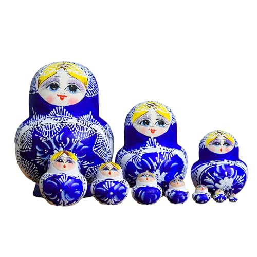 Novelty Russian Dolls Set of 10 Hand Painted Wooden Matroshka for Art Lovers Decorative Russian Nesting Figures von YENVWG