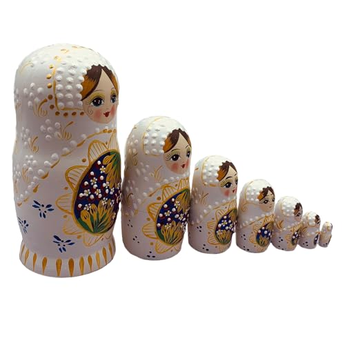 Novelty Russian Dolls Set of 7 Hand Painted Wooden Matroshka for Art Lovers Decorative Russian Nesting Figures von YENVWG