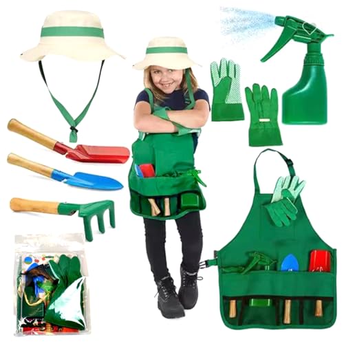 YENVWG 7-teiliges Kinder-Rollenspiel-Kostüm, Gartenwerkzeug-Set mit Schürze, Cosplay, Party, Kinder-Gartenwerkzeug, Spielzeug, Rollenspiel-Spielzeug von YENVWG